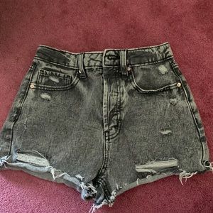 black distressed high waisted shorts